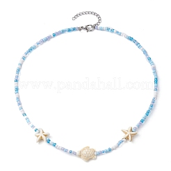 Synthetic Turquoise Starfish & Turtle & Seed Beaded Necklace for Women&nbsp;NJEW-JN04482-02