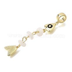 Brass Pave Cubic Zirconia Clear Cubic Zirconia & Natural White Jade & Enamel European Dangle Charms&nbsp;GG-CBA3401-01G-A05