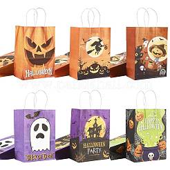 24Pcs 6 Styles Halloween Theme Kraft Paper Gift Bags with Handles&nbsp;CARB-FS0001-09