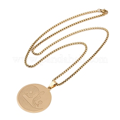 201 Stainless Steel Flat Round Buddhist Meditation Yoga Pendant Necklaces&nbsp;NJEW-K283-33G