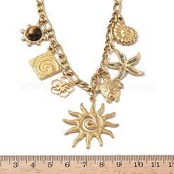Ocean 304 Stainless Steel & Plastic Imitation Stone & Natural Paua Shell Sun Turtle Starfish Pendant Necklaces for Women&nbsp;NJEW-G180-01G