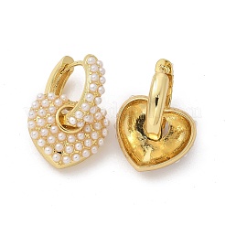 Rack Plating Brass Heart Dangle Hoop Earrings with ABS Imitation Pearl Beaded&nbsp;EJEW-R152-06G