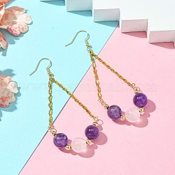 Natural Amethyst & Rose Quartz Dangle Earrings&nbsp;EJEW-JE05998