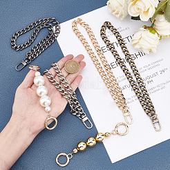 2 Styles ABS Plastic Imitation Pearl Beads & Iron Curb Link Bag Chain Straps&nbsp;FIND-CA0002-65