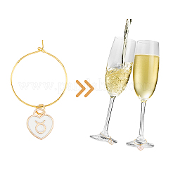 2 Sets 2 Colors Heart with Constellation Alloy Enamel Wine Glass Charms Sets&nbsp;AJEW-FH0004-70