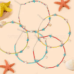 5Pcs 5 Colors Summer Natural Cowrie Shell Pendant Necklaces&nbsp;NJEW-CY0001-04