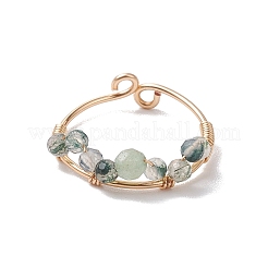 Round Natural Moss Agate & Apatite & Amethyst Open Cuff Rings&nbsp;RJEW-TA00129