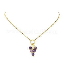 Natural Mixed Gemstone Faceted Cube Beaded Tassel Pendant 304 Stainless Steel Satellite Chain Necklaces for Women&nbsp;NJEW-JN06447