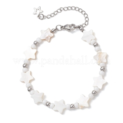 2Pcs Natural White Shell Star & Moon Link Bracelets&nbsp;BJEW-JB13283