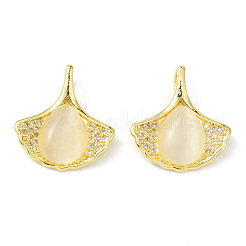 Rack Plating Brass Pave Cubic Zirconia with Cat Eye Pendants&nbsp;KK-G464-14G