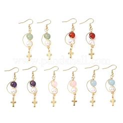 Shell Pearl Cross Dangle Earrings&nbsp;EJEW-JE06706