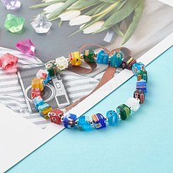 Handmade Millefiori Lampwork Beads Stretch Bracelet for Teen Girl Women Gift&nbsp;BJEW-JB06847-04