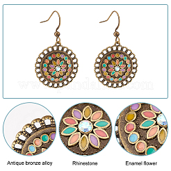 1 Pair Enamel Flower Dangle Earrings with Rhinestone&nbsp;EJEW-AN0001-55