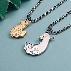 Stainless Steel Couple Fox Pendant Box Chain Necklaces Set&nbsp;PW-WG38AEC-01