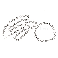 304 Stainless Steel Heart Link Chain Bracelet & Necklace Jewelry Sets&nbsp;SJEW-L199-13P