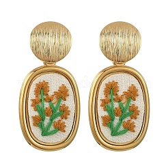 304 Stainless Steel & Cloth Embroidery Stud Dangle Earrings&nbsp;EJEW-JE07298-03