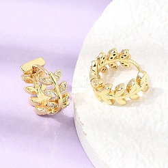 Leaf Brass Micro Pave Cubic Zirconia Hoop Earrings for Women&nbsp;CU-CBAE7DF-41G