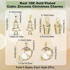 6Pcs 3 Style Christmas Theme Brass Micro Pave Cubic Zirconia Pendants&nbsp;ZIRC-CN0001-02