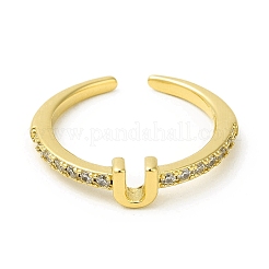 Clear Cubic Zirconia Initial Letter Open Cuff Ring&nbsp;RJEW-H120-09G-U