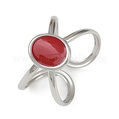 Oval 304 Stainless Steel Enamel Cuff Rings for Women&nbsp;RJEW-G355-03P-02