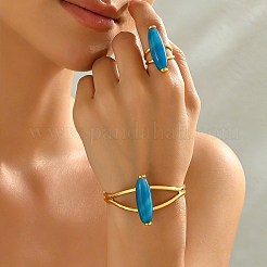 Bohemian Style Horse Eye Natural Agate & Metal Cuff Bangle & Ring Set for Women Party and Evening Wear&nbsp;ZI1822-3
