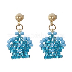Crown Glass Seed Beaded Dangle Stud Earrings&nbsp;EJEW-MZ00583-01