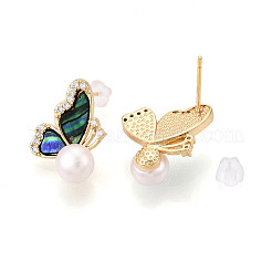 Butterfly Brass Natural Pearl Stud Earrings&nbsp;PEAR-N020-06U