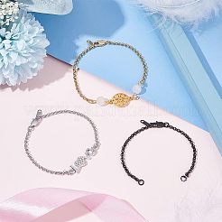 9Pcs 3 Colors Half Finished 304 Stainless Steel Rolo Chain Connector Bracelets Making&nbsp;STAS-UN0038-86