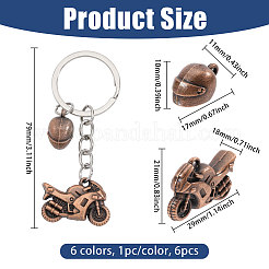 6Pcs 6 Colors Motorbike with Helmet Alloy Pendant Keychains&nbsp;KEYC-CA0001-61