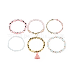 6Pcs 6 Style Natural & Synthetic Mixed Gemstone & Pearl & Resin Evil Eye Stretch Bracelets Set&nbsp;BJEW-JB08885