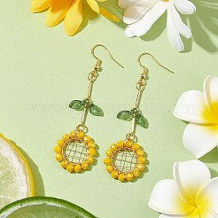 Sunflower Glass Beaded Dangle Earrings&nbsp;EJEW-TA00519
