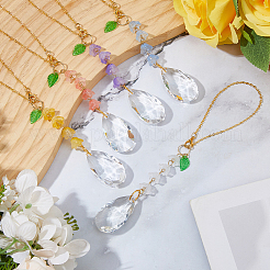 5Pcs Glass Round & Acrylic Flower Pendant Decorations&nbsp;HJEW-DC00106