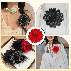 Polyester Flower Brooches&nbsp;JEWB-WH0020-130B