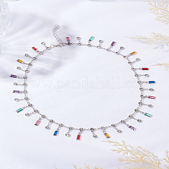 1Pc Alloy Colorful Rhinestone and Cubic Zriconia Rectangle Tassel Necklaces for Women&nbsp;NJEW-LP0002-99P