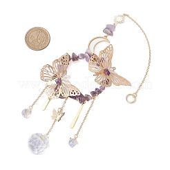 Iron Butterfly & Natural Amethyst Chip Ring Pendant Decorations&nbsp;HJEW-TA00244