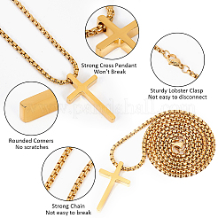 3Pcs 3 Colors Stainless Steel Cross Pendant Necklace with Box Chains&nbsp;NJEW-AN0001-76
