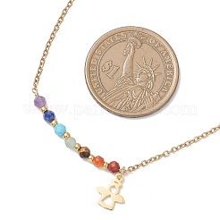 Chakra Natural Gemstone Faceted Round Beaded Pendant 304 Stainless Steel Cable Chain Necklaces&nbsp;NJEW-JN05531-02