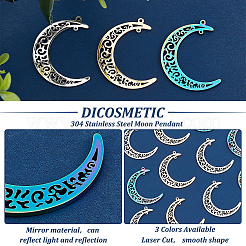 12Pcs 3 Colors 304 Stainless Steel Pendants&nbsp;STAS-DC0012-08