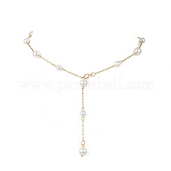 Round Shell Pearl & 304 Stainless Steel Handmade Link Chain Necklaces&nbsp;NJEW-JN05301-01