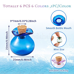 6Pcs 6 Colors Lucky Bag Shape Glass Cork Bottles Ornament&nbsp;AJEW-TA0001-73