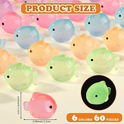 60Pcs 6 Colors Luminous Resin Fish Ornaments&nbsp;AJEW-SZ0002-62