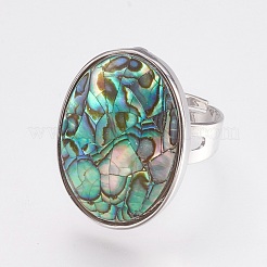 Adjustable Natural Abalone Shell/Paua ShellFinger Rings&nbsp;RJEW-F083-B03