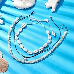 3Pcs Bohemia Natural Cowrie Shell & White Shell Beaded Necklaces&nbsp;NJEW-JN04784