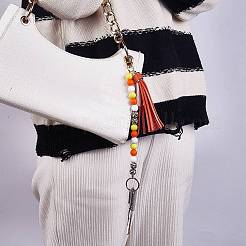 Silicone Round Beaded Keychain with Imitation Leather Tassel&nbsp;KEYC-SW00005-03