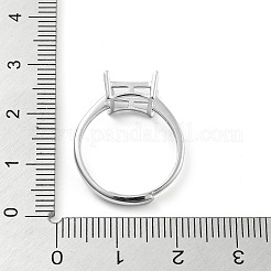 Square Adjustable 925 Sterling Silver Solitaire Ring Settings&nbsp;STER-G042-04P
