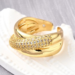 Brass Micro Pave Cubic Zirconia Open Cuff Rings for Women&nbsp;RJEW-K292-01G