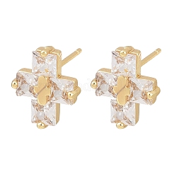 Brass Micro Pave Clear Cubic Zirconia Cross Stud Earrings&nbsp;EJEW-F400-22A-G