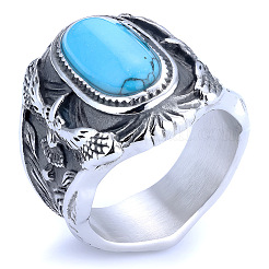 304 Stainless Steel and Synthetic Turquoise Finger Rings for Men&nbsp;FS-WGEFF67-05
