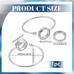304 Stainless Steel Glass Flat Round Floating Locket Memory Cuff Bangles&nbsp;AJEW-WH0816-725B-P