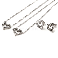 Heart 304 Stainless Steel Rhinestone Pendant Necklaces & Bracelets & Stud Earrings Sets for Women&nbsp;SJEW-C004-06P